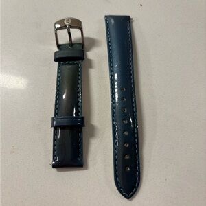 Michele 16 mm Genuine Patent Leather Steel Blue Watch Band Strap